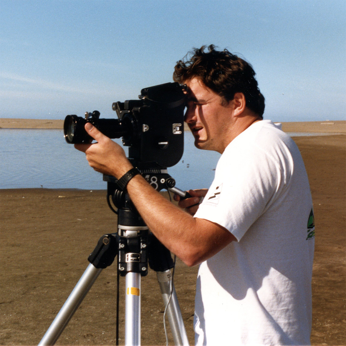 Mark Evans shooting 16mm film in 1987.